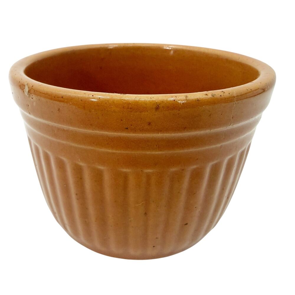 vintage butterscotch ridged Serving Bowl small size cereal ice cream USA pottery